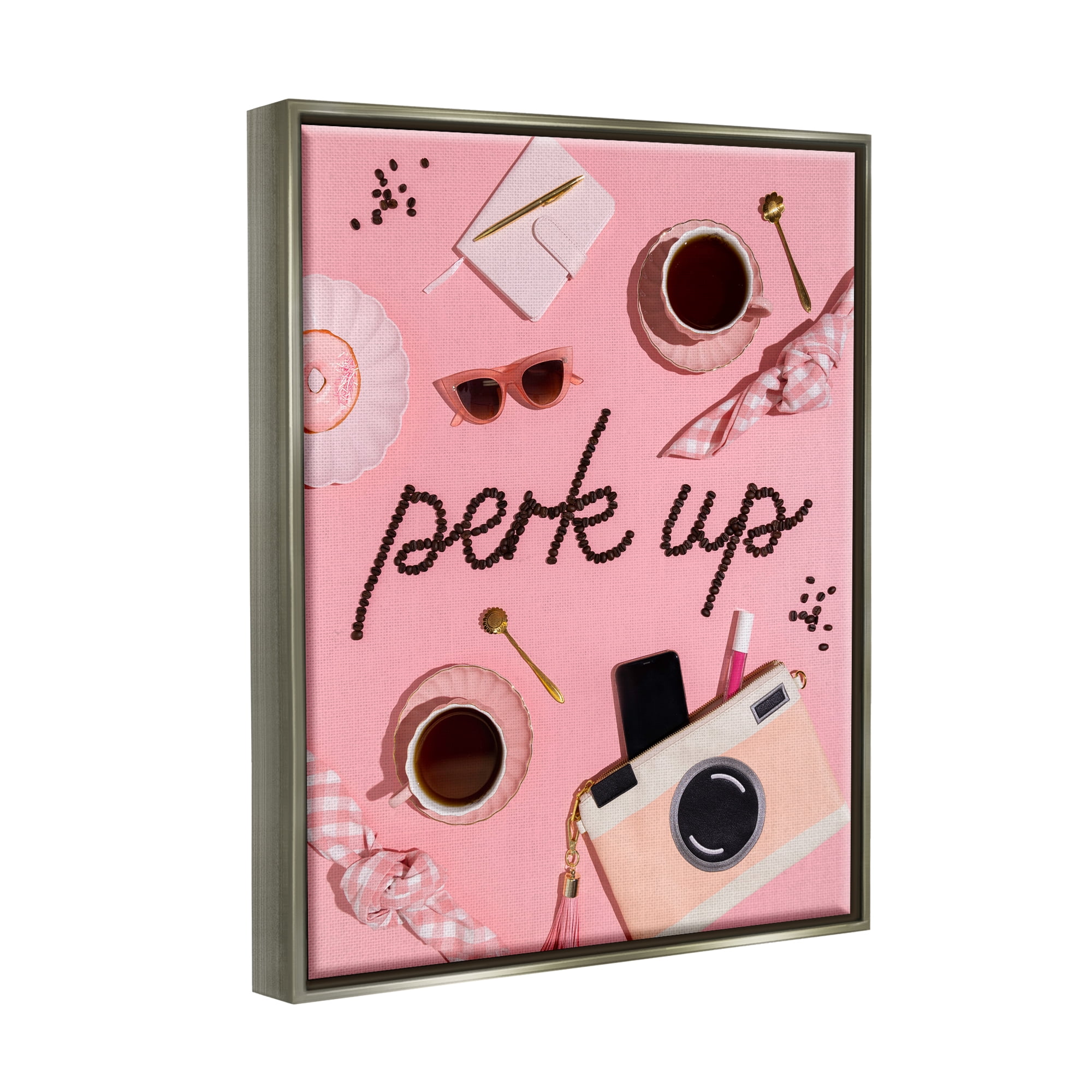 Stupell Industries Perk Up Glam Coffees Food & Beverage Painting Gray Floater Framed Art Print Wall Art, 17 x 21