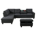 thumbnail image 4 of Pon Living Living Room Sectional Set, Leather Sectional Sofa in Home, with Storage Ottoman and Matching Pillows (Black Grey), 4 of 7