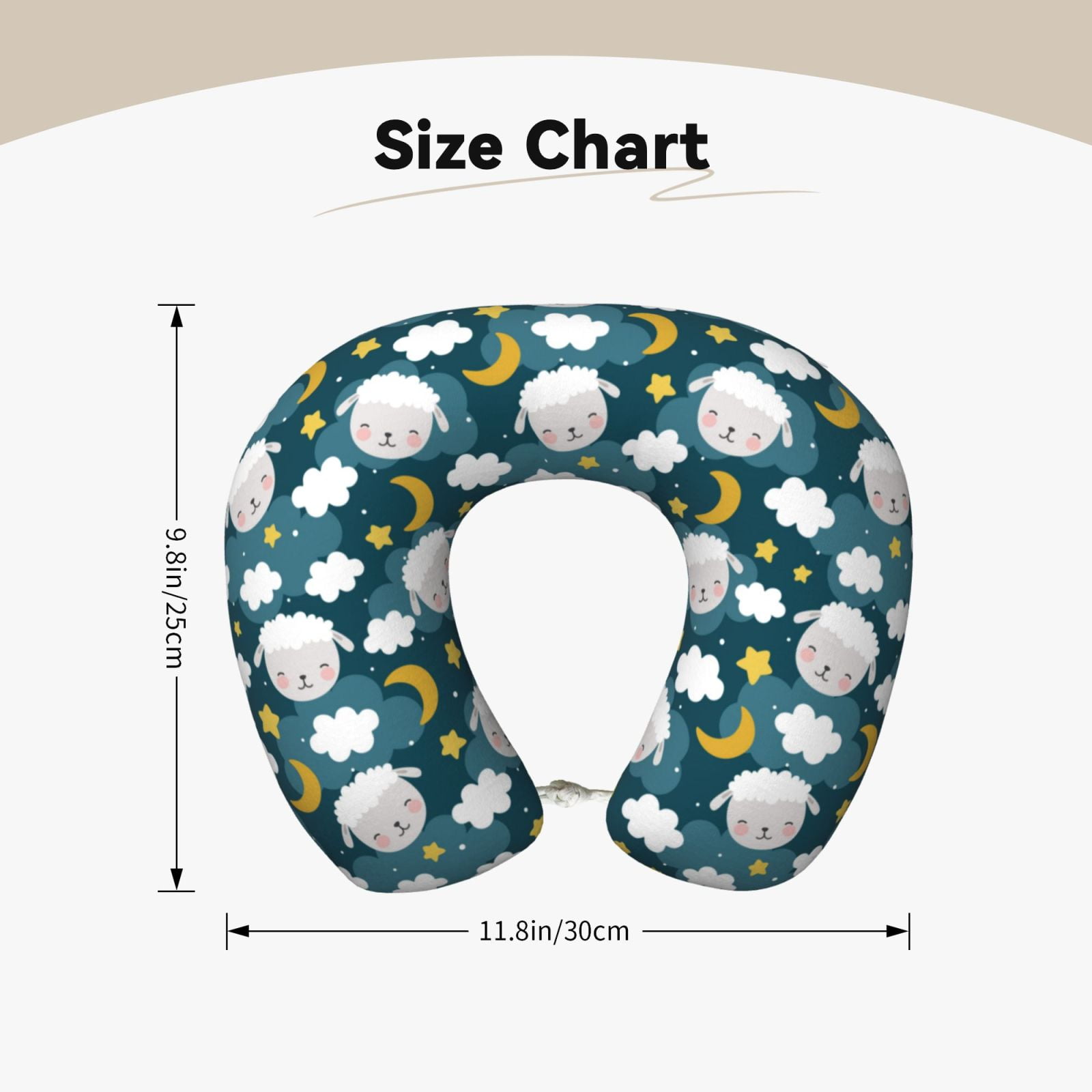 Xecao Sweet Dream Lamb Print Memory Foam Cervical Neck Pillow Versatile U-Shaped Pillows for Home,Office,Camping,Travelling,Soft Washable Cover