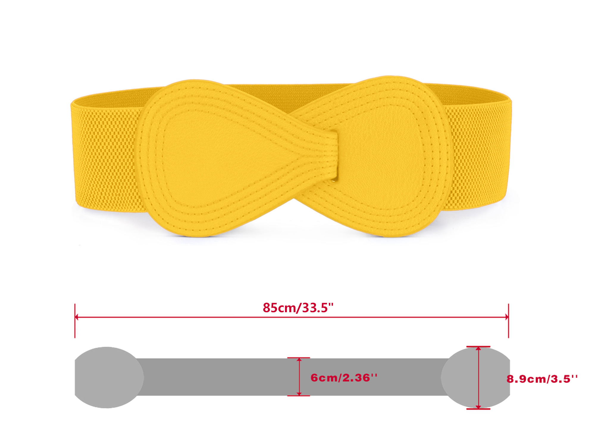 DARING DIVA Women's Plus Buckle Faux Leather Waist Belt 2 Pcs 33.5"x2.36" Yellow