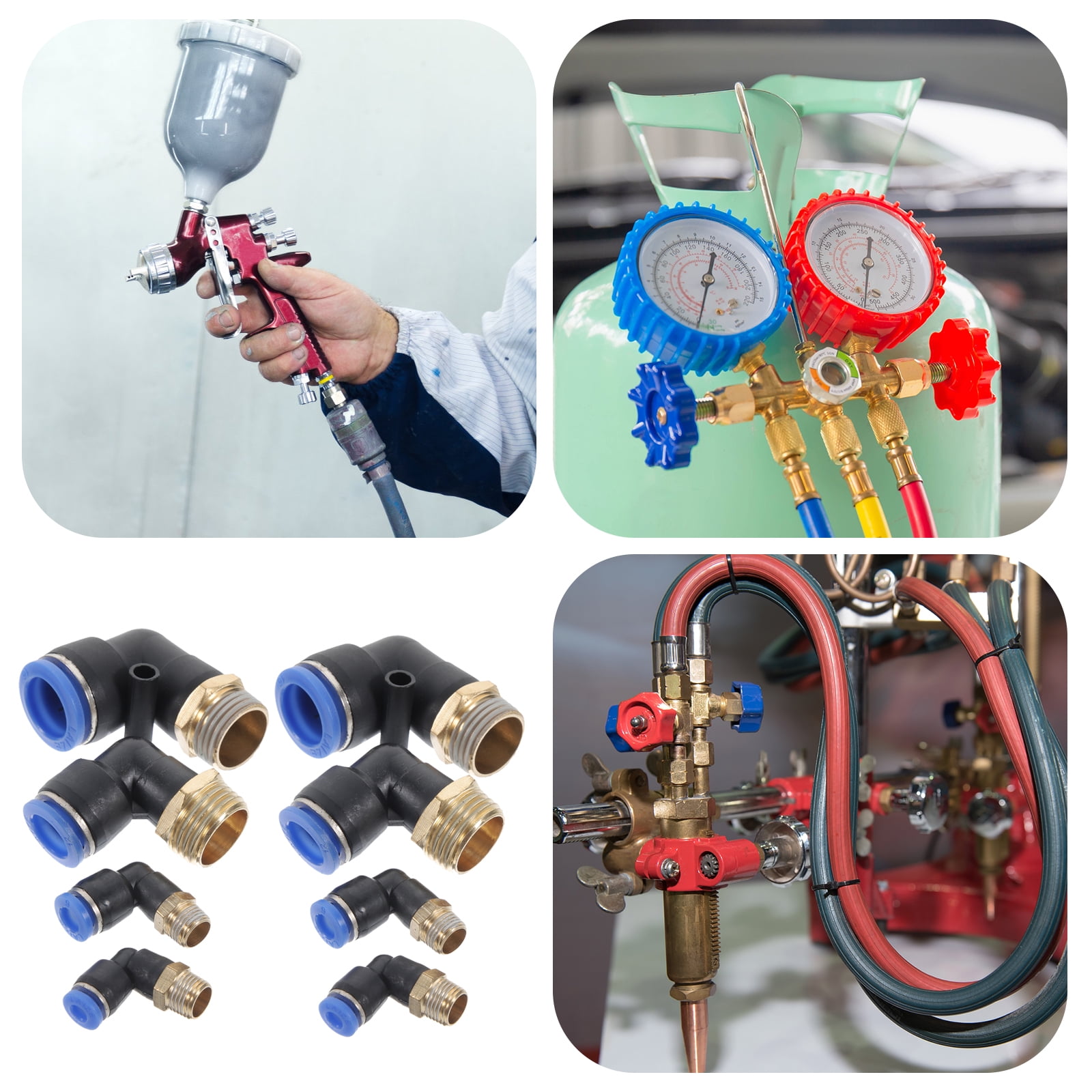 2 Sets Quick-connect Pneumatic Plug-in Connector Threaded Straight-through 16-piece Hose Tube Coupler Crimp