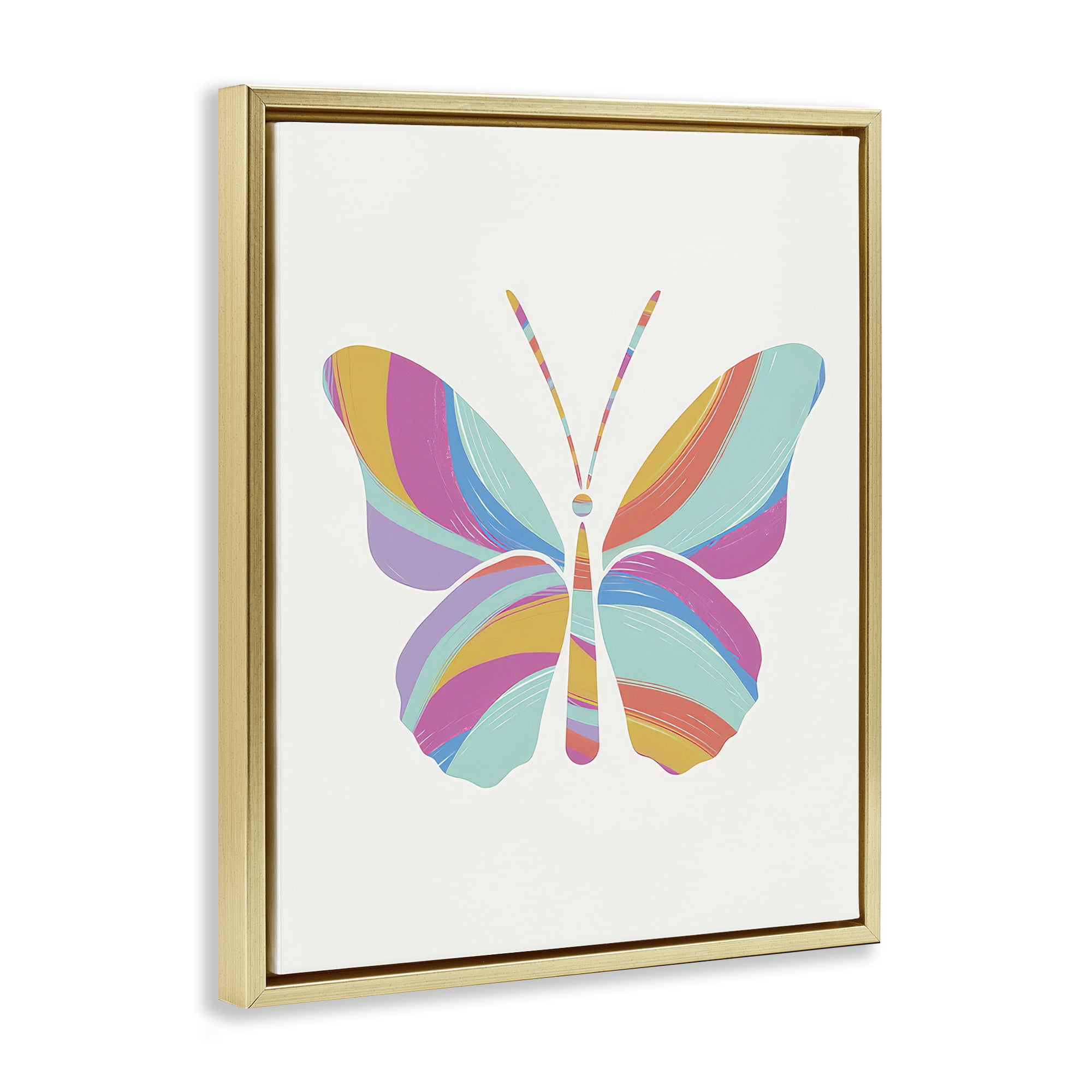 Stupell Industries Groovy Striped Butterfly Animals Painting Gold Floater Framed Canvas Art Print Wall Art, 25 x 31