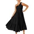 thumbnail image 1 of Vestido largo de fiesta bohemia de verano para mujer, falda fluida con volantes escalonados, sin mangas, para playa, boda, club, vacaciones, negro, XL, 1 of 6
