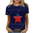 thumbnail image 2 of Hauts à Manches Courtes Grande Taille pour Femmes, T-Shirts Décontractés d'Été à Col Rond, Imprimé Drapeau, Coupe Basique, Blouses, T-Shirts Col en V pour Femmes en Liquidation, 2 of 6