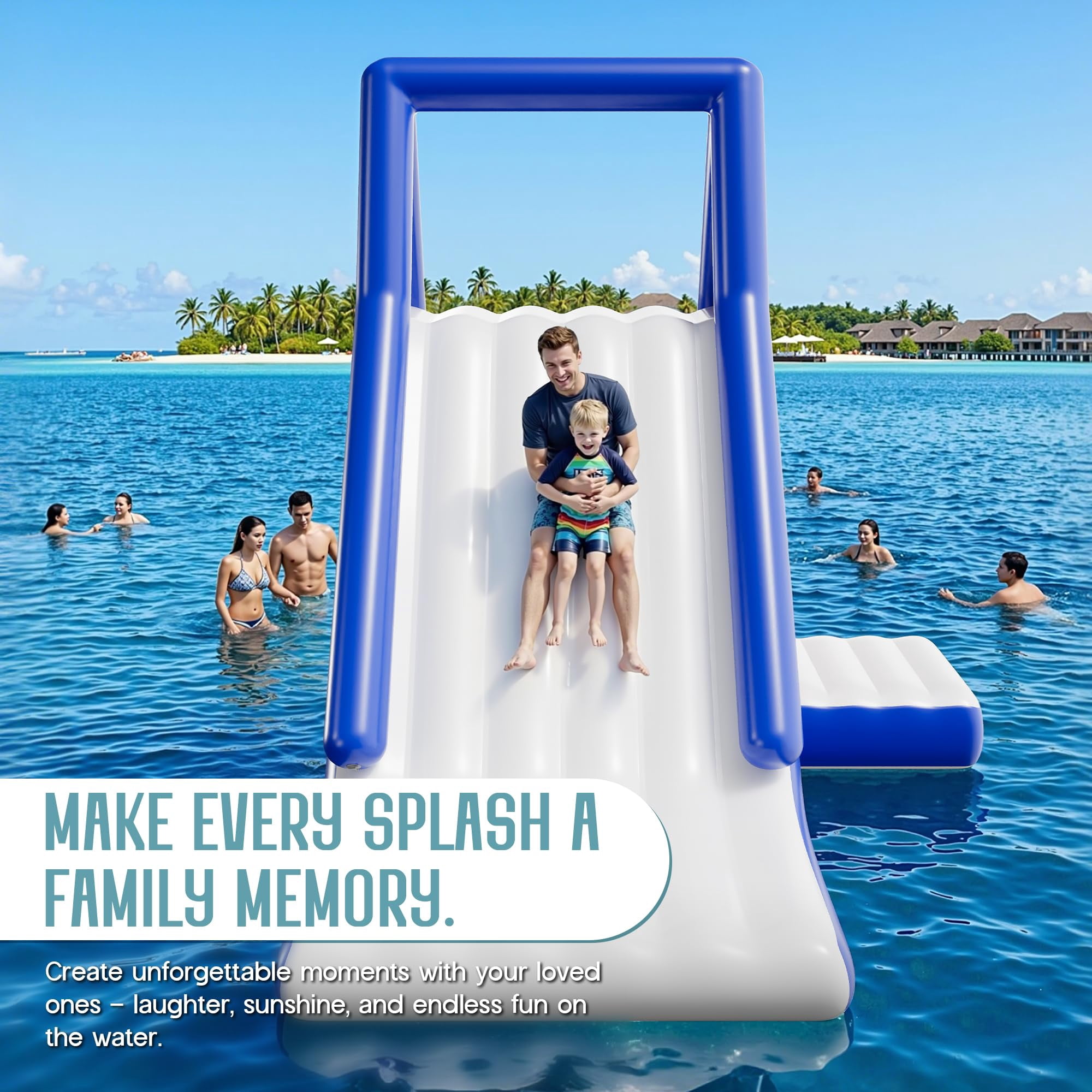 Jocisland 15L×10W×11H ft Commercial Inflatable Water Slide with Climbing Handle, White & Blue & Yellow, Outdoor Waterfall Slide for Adults & Kids