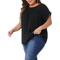 thumbnail image 4 of Agnes Orinda Women's Plus Size Tops Chiffon Swiss Dots Short Sleeves Lace Crochet Pleated Blouse 3X Black, 4 of 6