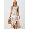 thumbnail image 3 of DARING DIVA Floral High Low Side Slit Midi Dress S Beige, 3 of 6