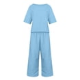 thumbnail image 5 of UACY Girls Pants Sets 2 Piece Outfits Casual Half Sleeve Tops with Wide Leg Palazzo Pants Summer Cropped Lounge Set ﻿ (Sky Blue, 7-8 Years), 5 of 6