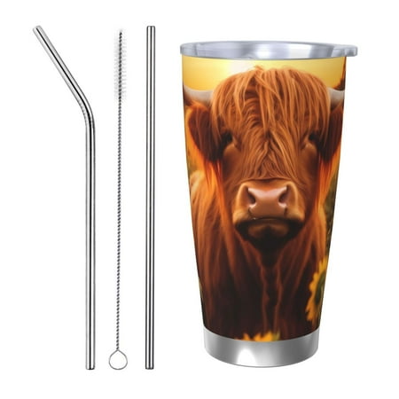 

Logiee Vintage Sunflower Cow B Print 20OZ Car Cup with Lid Stainless Steel Vacuum Insulated Double Wall Travel Tumbler Durable Insulated Coffee Mug Thermal Cup with Straw-Straw Three-piece Set