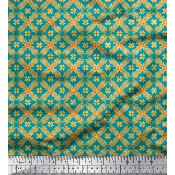 Soimoi Velvet Fabric Check & Moroccan Ethnic Print Sewing Fabric Yard 58 Inch Wide