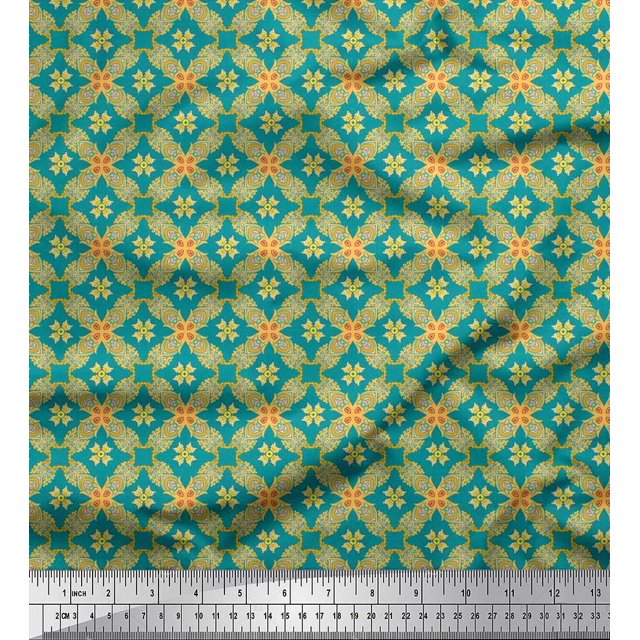 Soimoi Poly Georgette Fabric Check & Moroccan Ethnic Print Fabric by the Yard 52 Inch Wide
