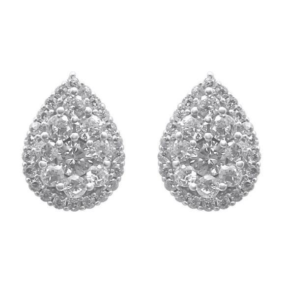 Sterling Silver Cluster CZ Tear Drop Earrings