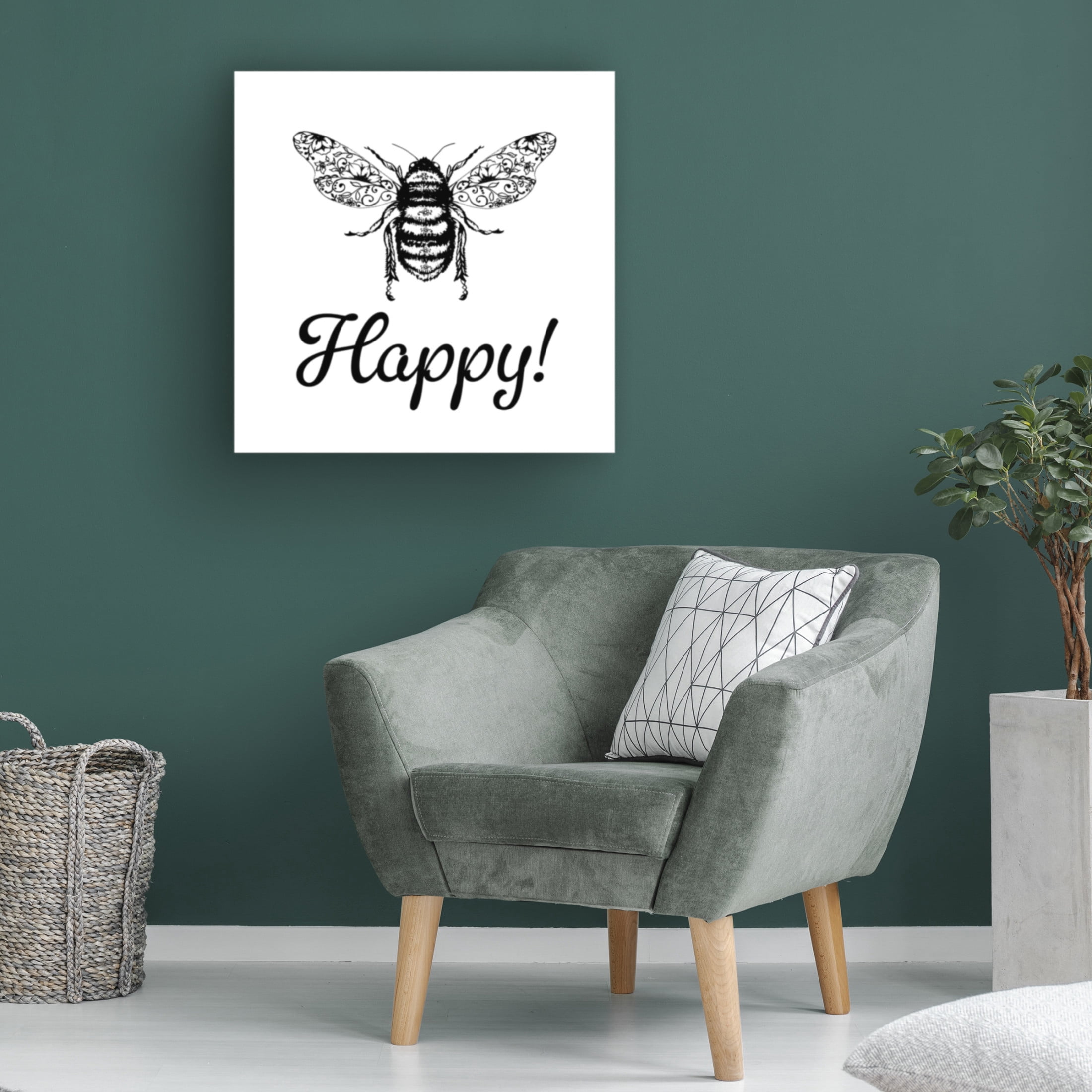 Canvas Wall Art - Jean Plout 'Floral Bee Happy' Wall Art for Living Room, Bedroom, or Office Décor by Trademark Fine Art - 35 x 35 Inches