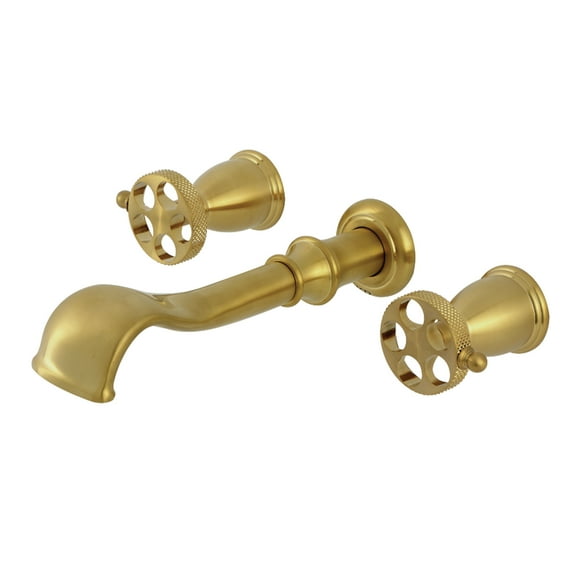 Kingston Brass KS5027RKX Webb Two-Handle Wall Mount Roman Tub Faucet with Knurled Handle, Brushed Brass