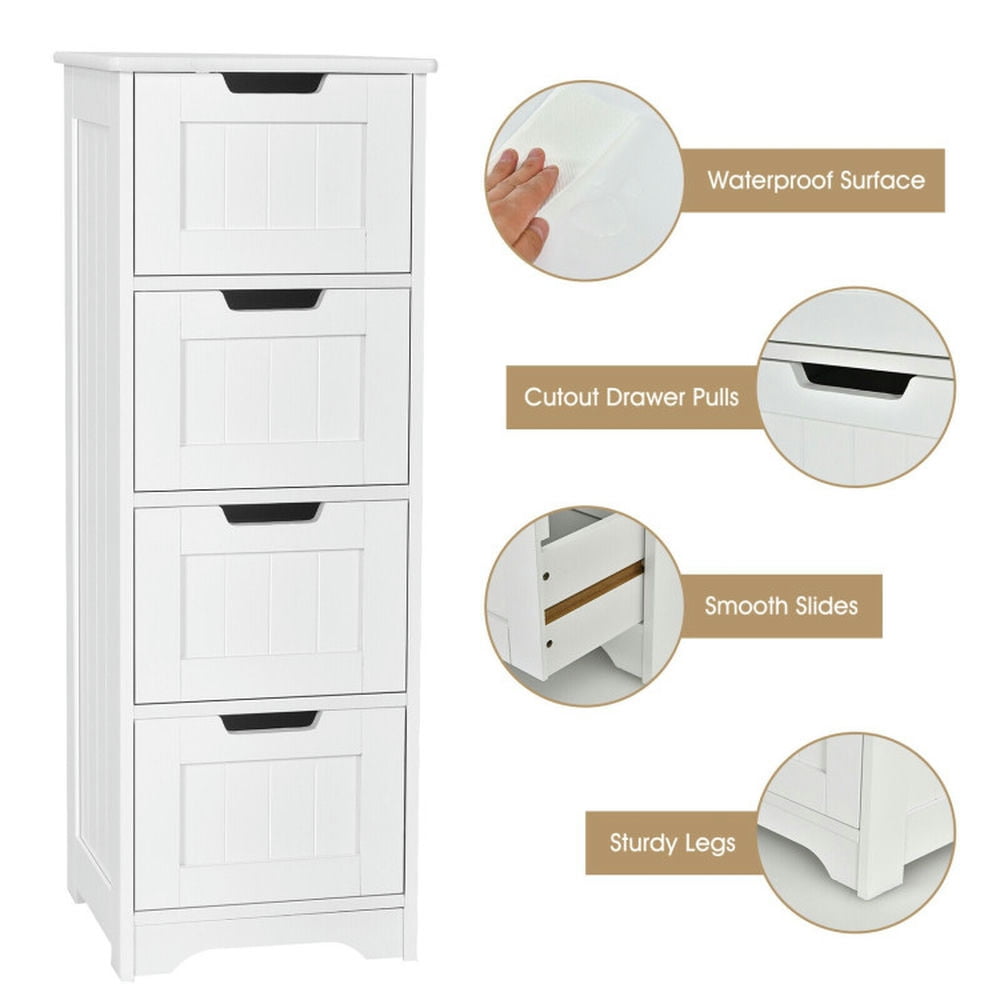 Finihen Bathroom Storage Cabinet, Bathroom Floor Cabinet, Free-Standing Side Storage Organizer with 4 Drawers, for Bathroom, Living Room, Bedroom, Kitchen, White Finihen Bathroom Storage Cabinet, Bathroom Floor Cabinet, Free-Standing Side Storage Organizer with 4 Drawers, for Bathroom, Living Room, Bedroom, Kitchen, White