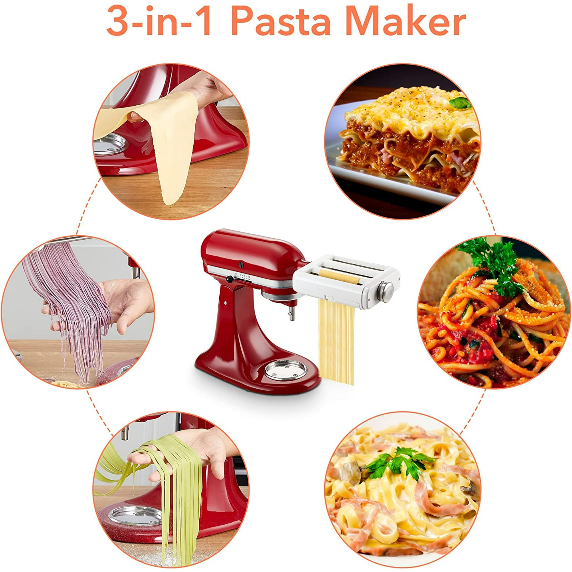 Universal Pasta Attachment Mixers 3 in 1 Pasta Maker Accessories Homemade Pasta Include Pasta Sheet Roller Angel Hair Spaghetti Cutter and Fettuccine Cutter Easy to Clean Walmart
