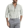 thumbnail image 1 of Zmoon Chemise à Manches Longues en Lin Rayé Décontracté pour Hommes, 1 of 4