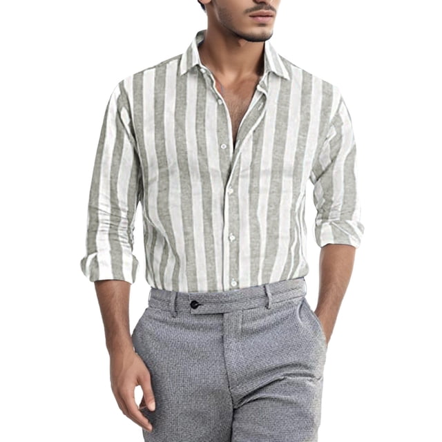 Zmoon Chemise à Manches Longues en Lin Rayé Décontracté pour Hommes