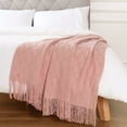 thumbnail image 6 of Battilo Pink Throw Blanket,Blush Knitted Blankets with Tassels,Boho Throws for Sofa,Bed,50" x 60", 6 of 8