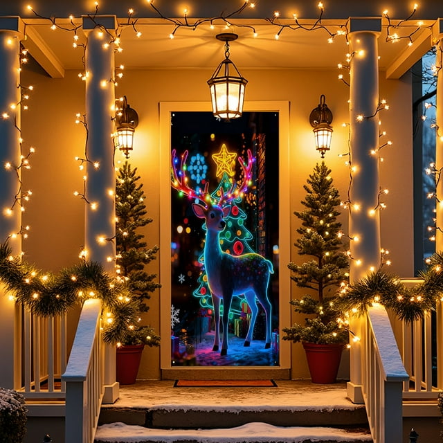 Navidad Puerta Adornos, Tapa Puerta Colgar, Decoración Fiesta, Terciopelo Doble Uso, Fácil Montaje, Para Salón, Christmas Door Cover Decoration Door Hanging Party Decoration Door Cover Tapestry,