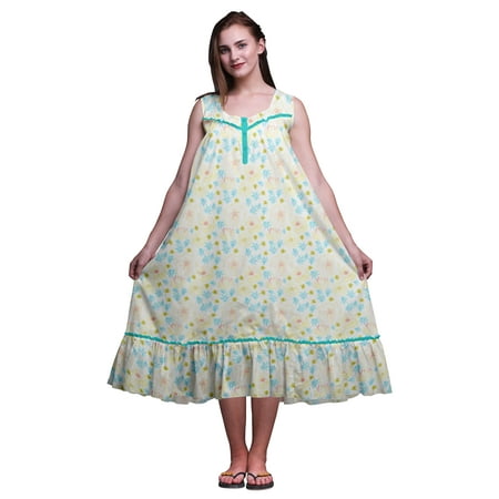 

Bimba Turquoise Green Flower Floral Sleeveless Night Gown for Womens Cotton Printed Nightwear Ladies Sleepwear XXX-Large