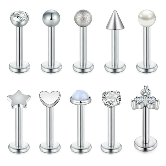 LAURITAMI 10Pcs 16G Lip Rings Stainless Surgical Steel Labret Jewelry Monroe Lip Rings