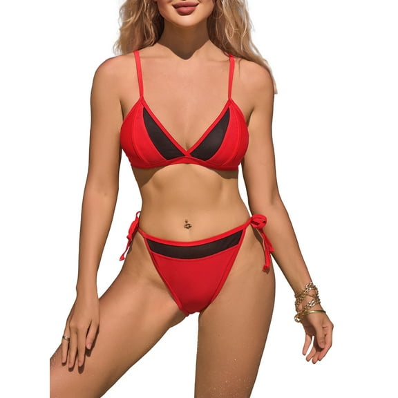 Sociala Tie Side Bikini Sets for Womens Adjustable Straps Two Piece Bath Suit