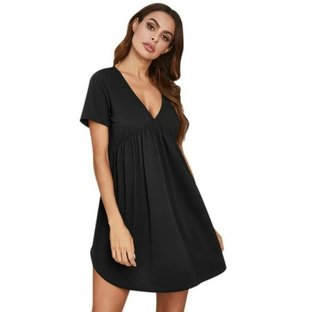 

Nightgown for Women Sleepwear Loose Short Sleeve Nightdress - Women s Nightgown Soft Sleep Shirt V Neck Short Sleeve Loungewear Loose Comfy Nightshirts
