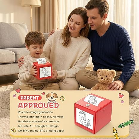 AI Sticker Box Printer, Smart AI Voice Sticker Printer Box Maker Mini Inkless Thermal Stickerbox Printer, Portable AI Sticker Maker for Home Office Study & DIY Projects, 8 Rolls Paper