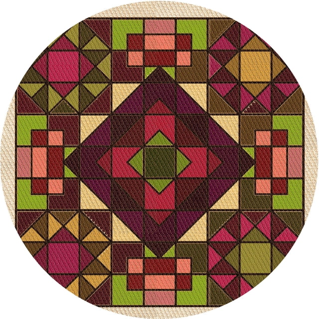 Ahgly Company Tapis Rond Lavable en Machine Intérieur Transitionnel Pérun Brun, 4 Pieds Rond