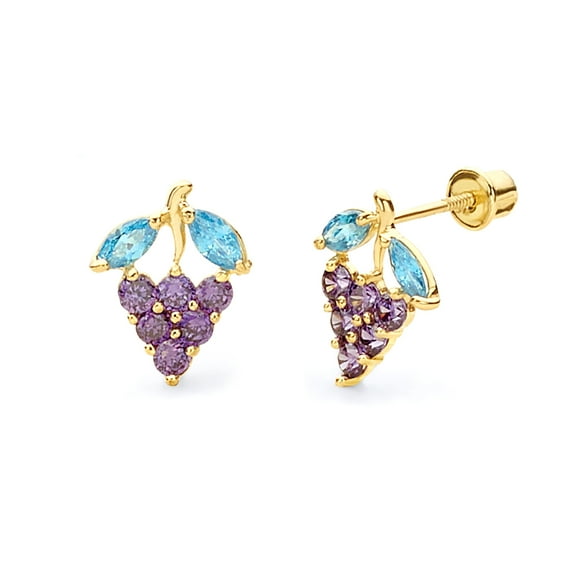 Wellingsale 14K Yellow Gold Polished Grape Drop Stud Earrings With Screw Back