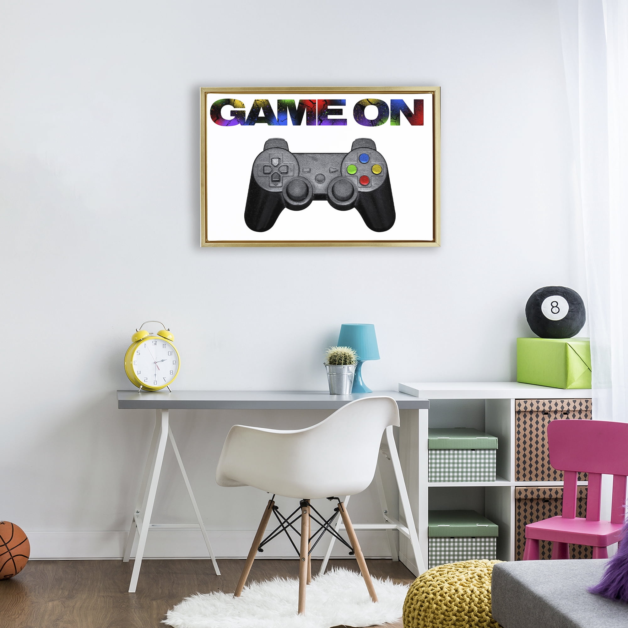 Stupell Industries Controller Game On Splatter Gold Framed Floater Canvas Wall Art, design by Marcus Prime