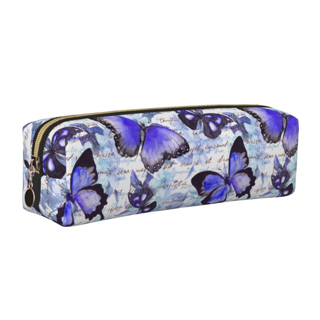 Disketp Butterflies Estuche de Lápices de Cuero con Cierre, Estuche Compacto para Papelería, Bolígrafos y Accesorios Pequeños