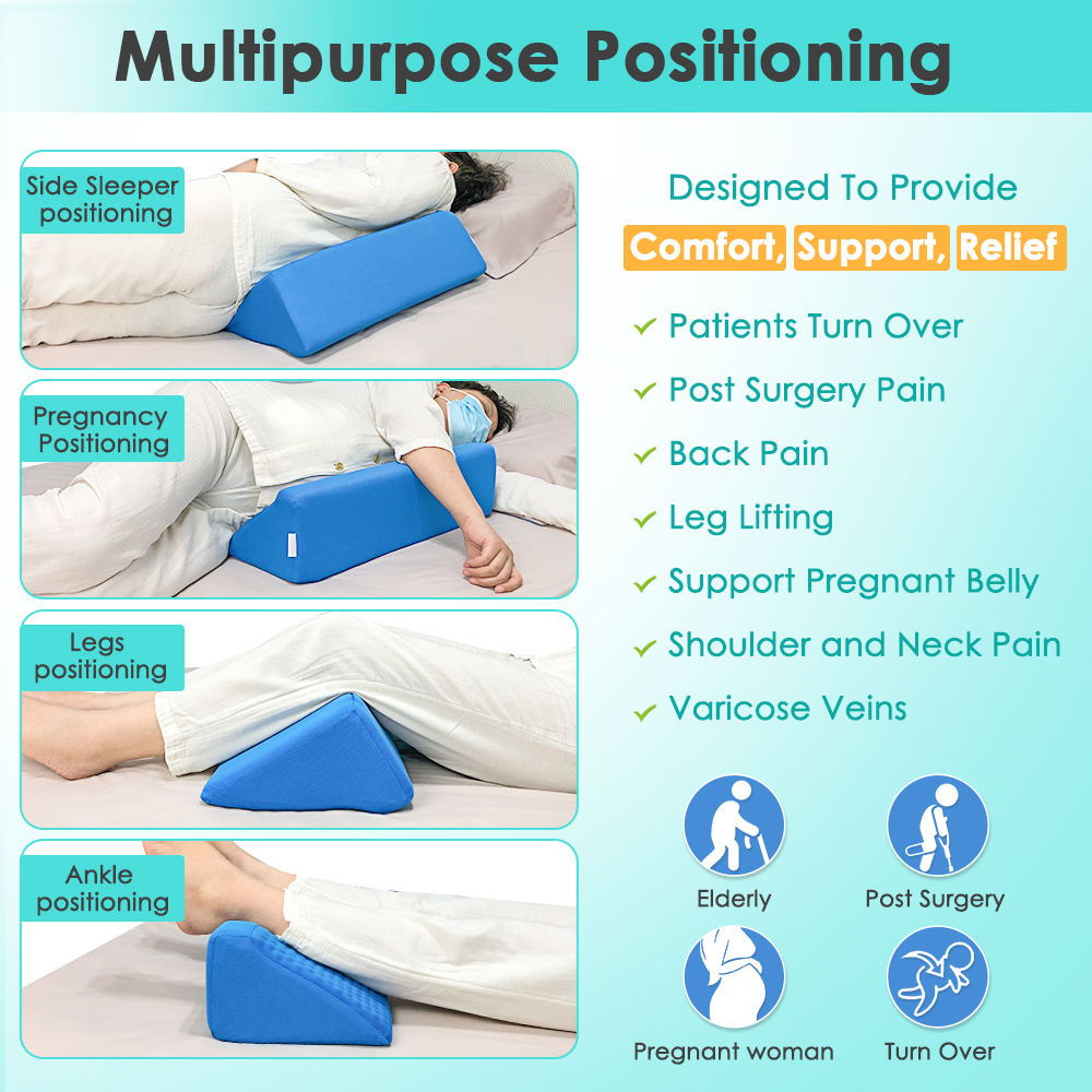 Wedge Pillow for Side Sleeping, Supportive Foam Bed Wedge for Bedridden Patients, Medical Rolling Pillow for Comfortable Turning, Waterproof Cover, Ideal for Post-Surgery Back Support