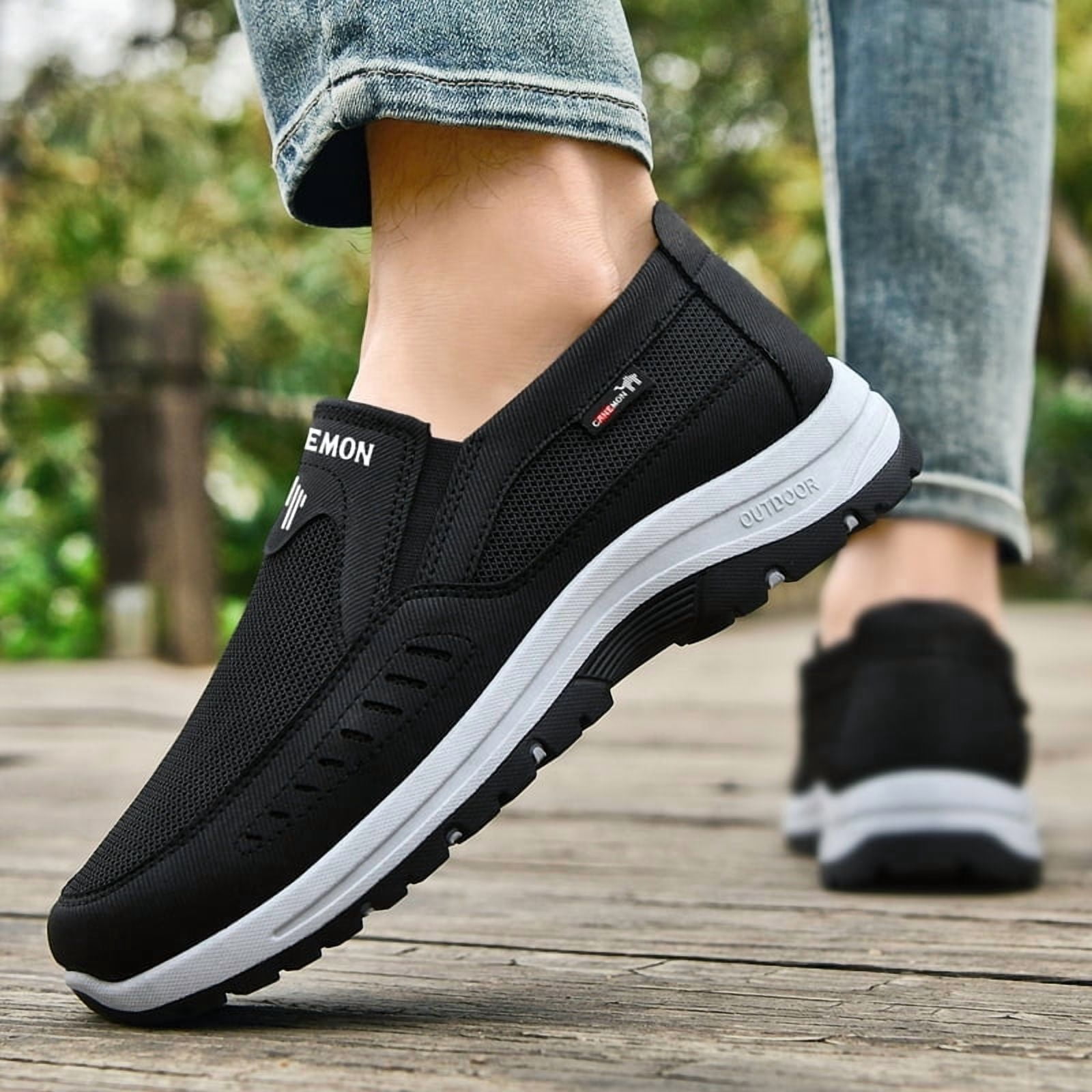 CANEMON Men's Slip-on Mesh Walking Shoes, Breathable Comfortable Casual Outdoor Hiking Sneakers
