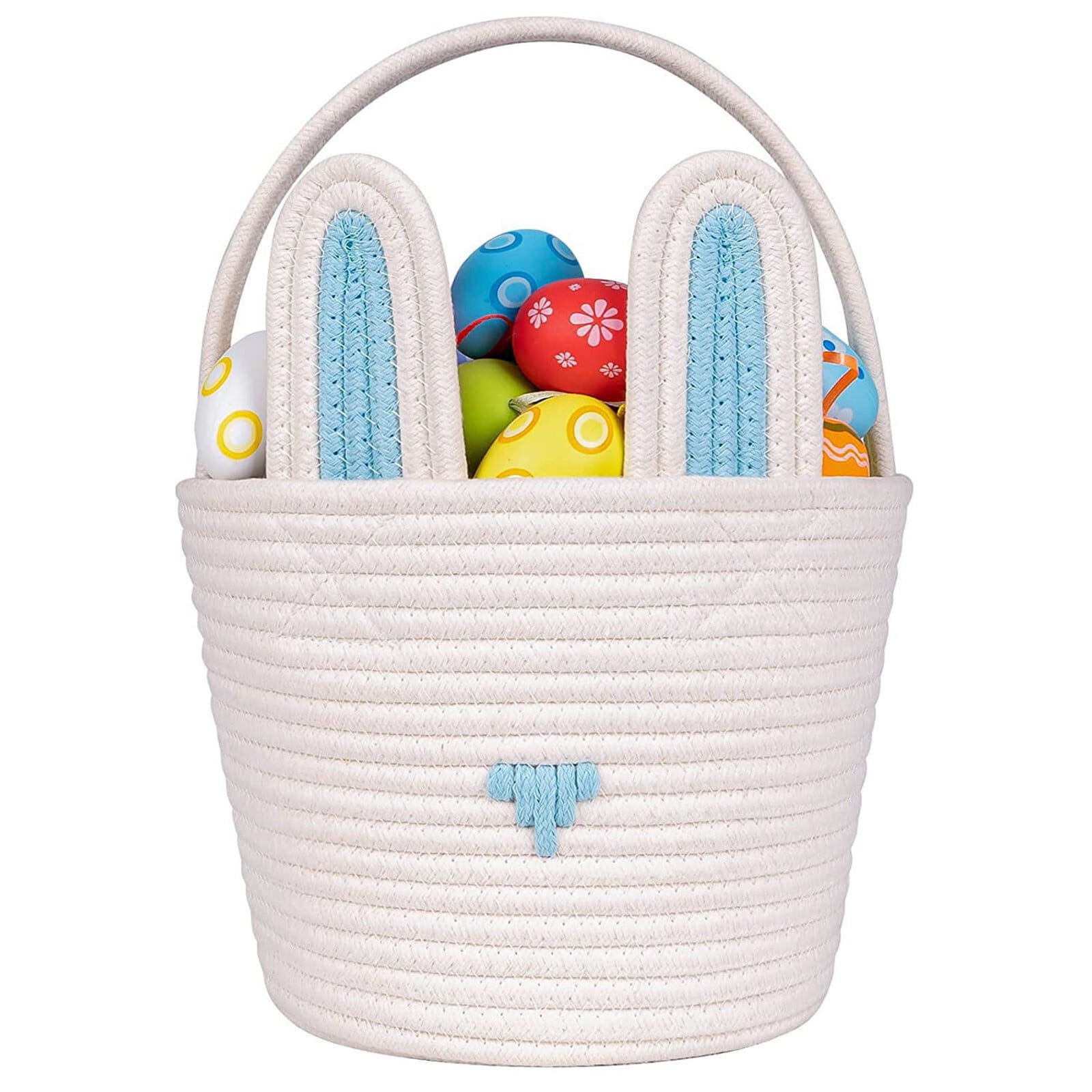 kladzum Easter Basket with Handle Kids Bunny Easter Baskets Easter Bunny Bucket Tote for Easter Eggs Hunts Decorations Candy Gifts Storage Basket