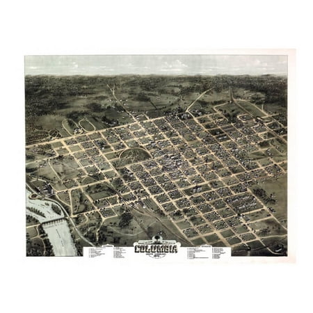 1872, Columbia Bird's Eye View, South Carolina, United States Print Wall (Best Towns In South Carolina)