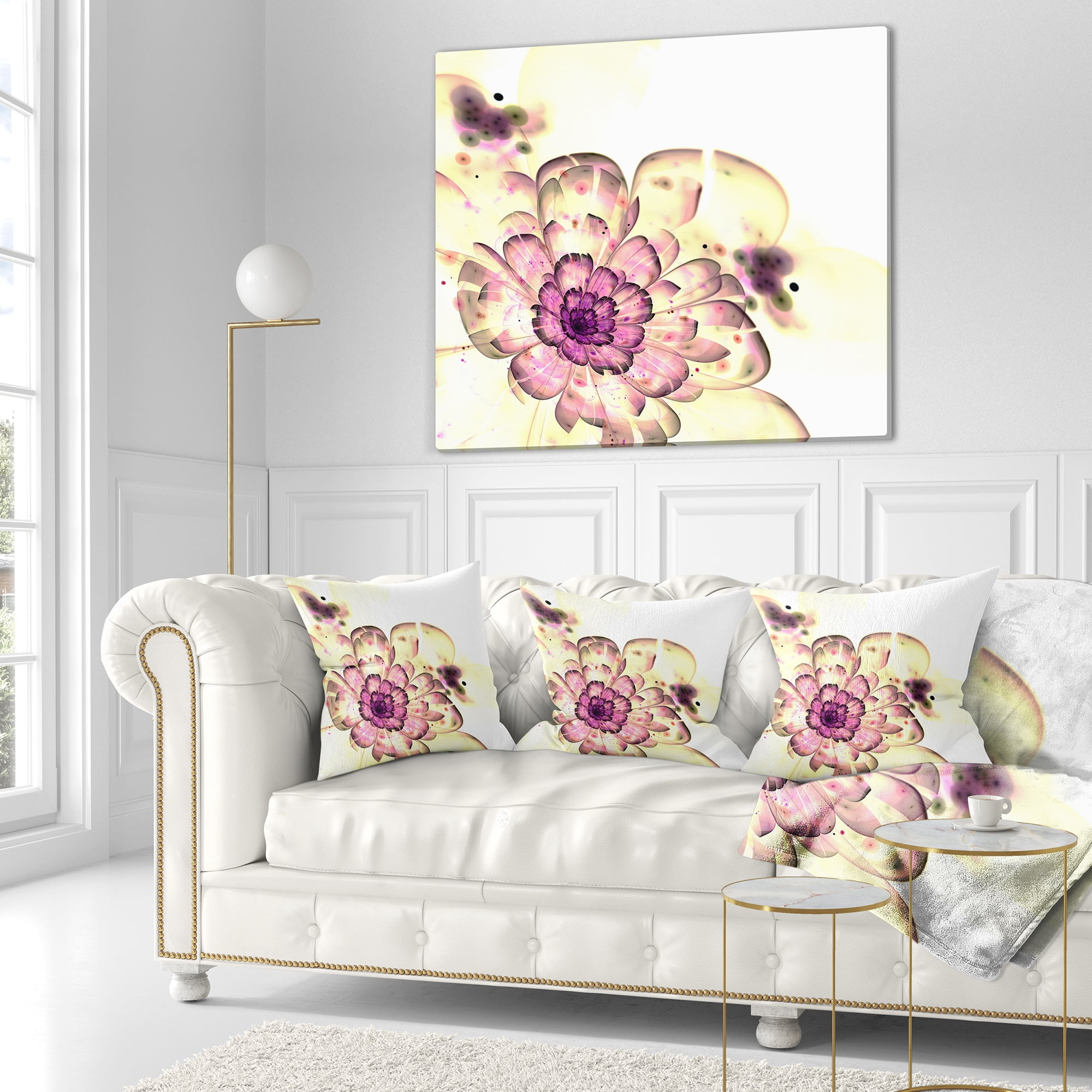 Designart Dark Yellow Fractal Floral Art - Abstract Throw Pillow - 16x16