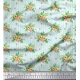 thumbnail image 1 of Soimoi Green polyester Crepe Fabric Stripe & Anemone Floral Print Fabric by Yard 42 Inch Wide, 1 of 6