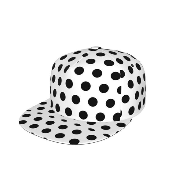 Men Women Black Polka Dot Pattern Flat Bill Hip Hop Visor Snapback Hat Adjustable Baseball Cap