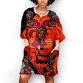 thumbnail image 2 of JINMGG Clearance Dresses under $10.00 Women Fashion African Vintage Print Middle Sleeve V Neck Casual Mini Dress Red M, 2 of 9