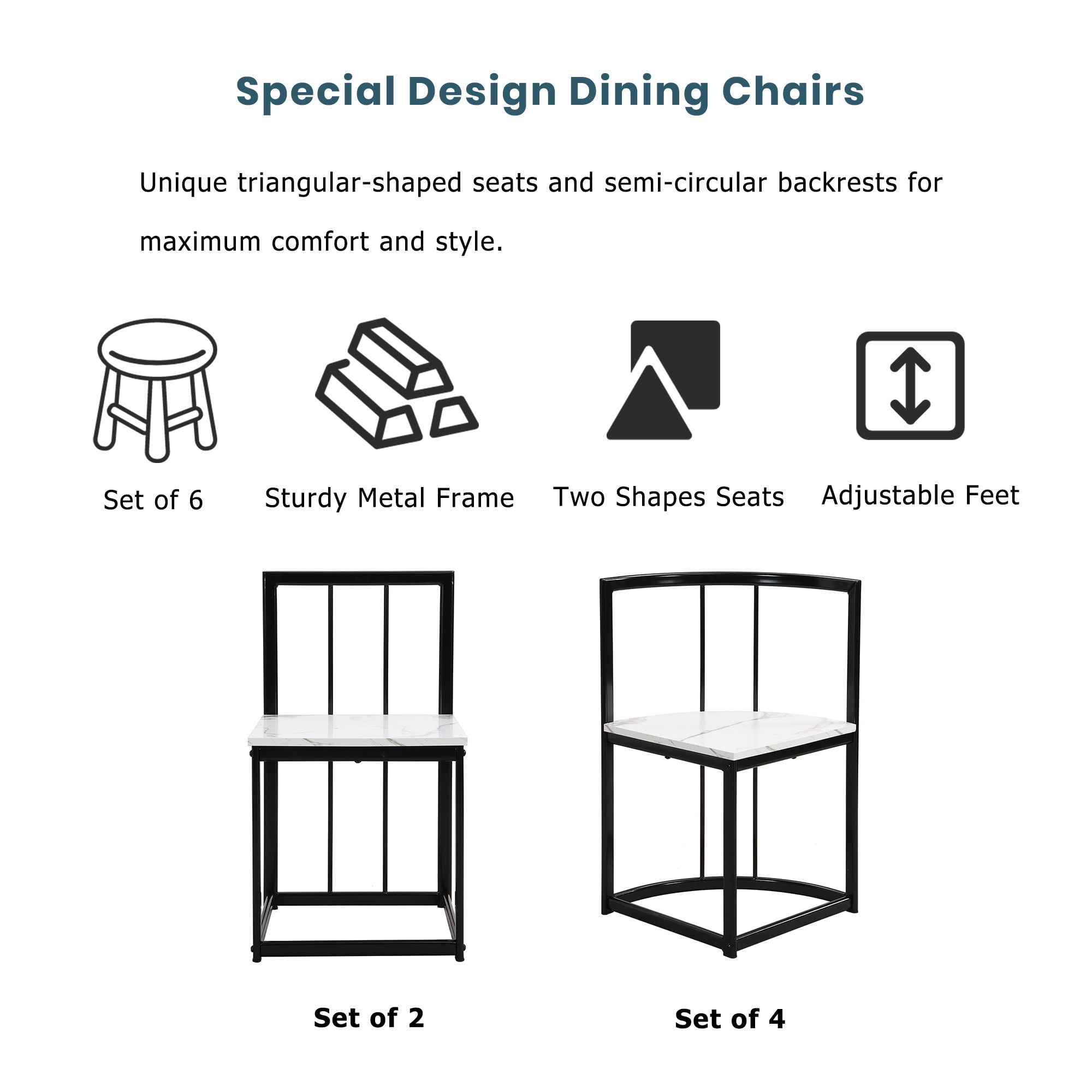 Aukfa 7 Piece Dining Table Set for 6, 55" Faux Marble Dinning Room Table with 6 Chairs, Metal Frame, Black