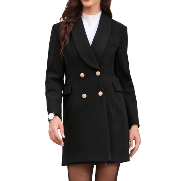 Abrigo de invierno de doble botonadura INSPIRE CHIC para mujer, con cuello de solapa, manga larga, abrigo exterior XL negro