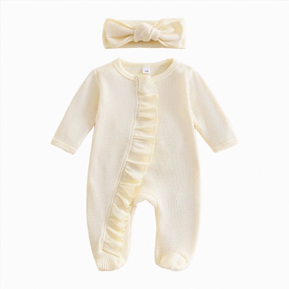 Splozh Baby Boy Outfit 0 3 6 12 Months Baby Girls Footies Zip Up Romper Spring Summer Newborn Long Sleeve Climb Bodysuit,Beige,0-3 Months