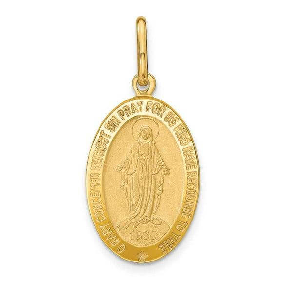 Finest Gold 14K Polished & Matte Oval Miraculous Medal Pendants