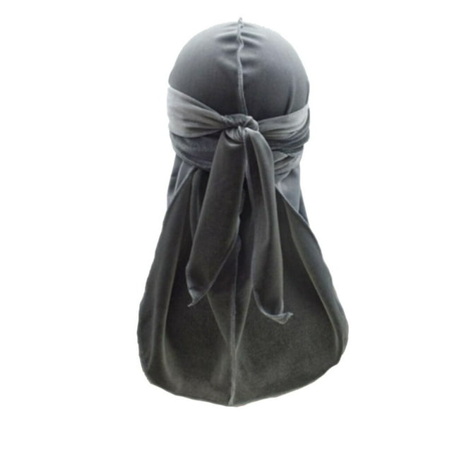 Baohd Velour Headwraps Assorted Colors Long Tail Pirate Hat Windproof Single Layer Attractive Elasticity Comfortable Hair Bonnet Grey