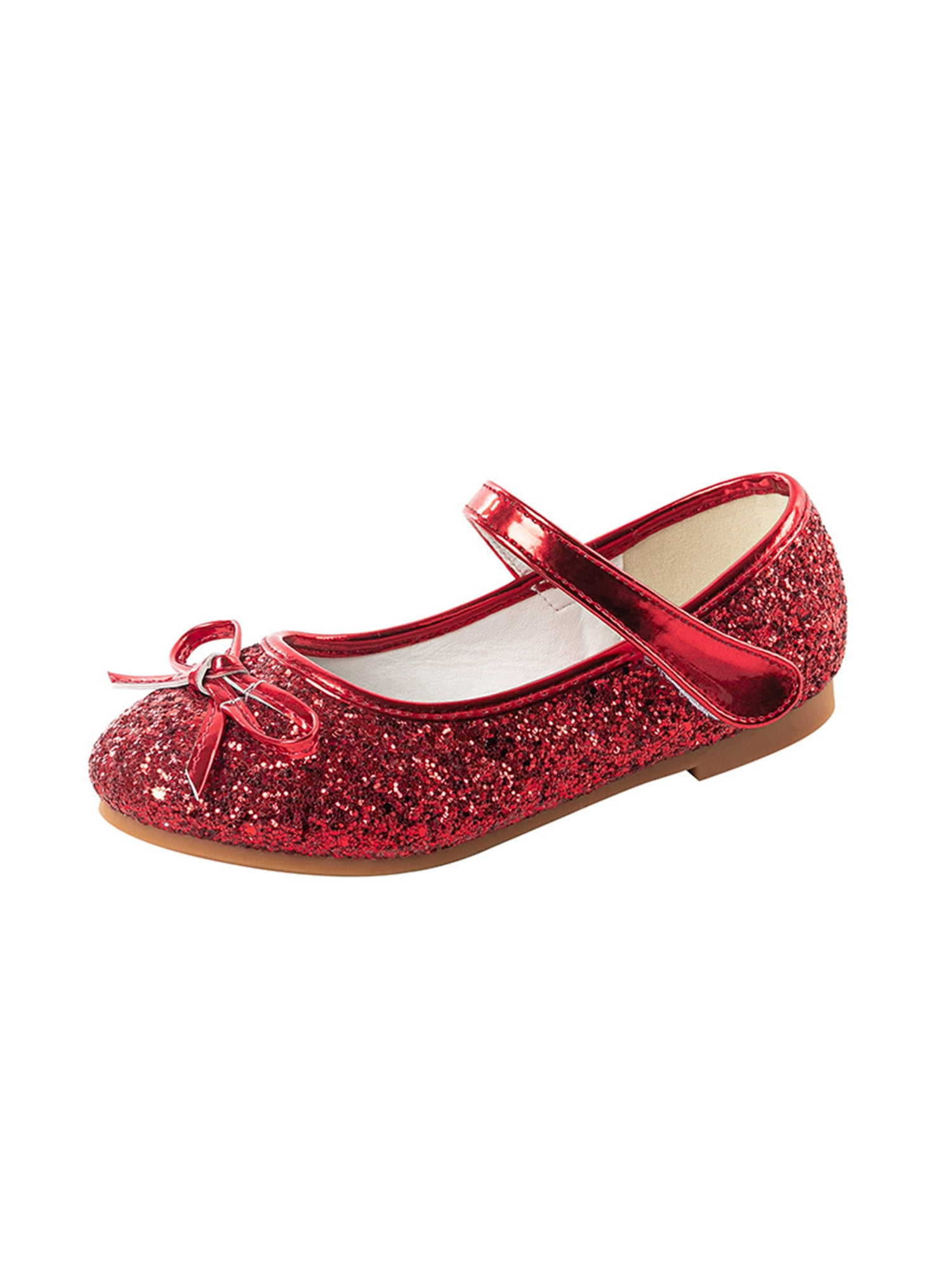 Crocowalk Girls Little Kid Dress Ballet Flats Glitter Ballerina Mary Jane School Wedding Party Flat Shoes Red 10C -