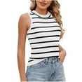 thumbnail image 2 of LADIGASU Women's Striped Knitted Sweater Round Neck Pullover able Tank Top, 2 of 7