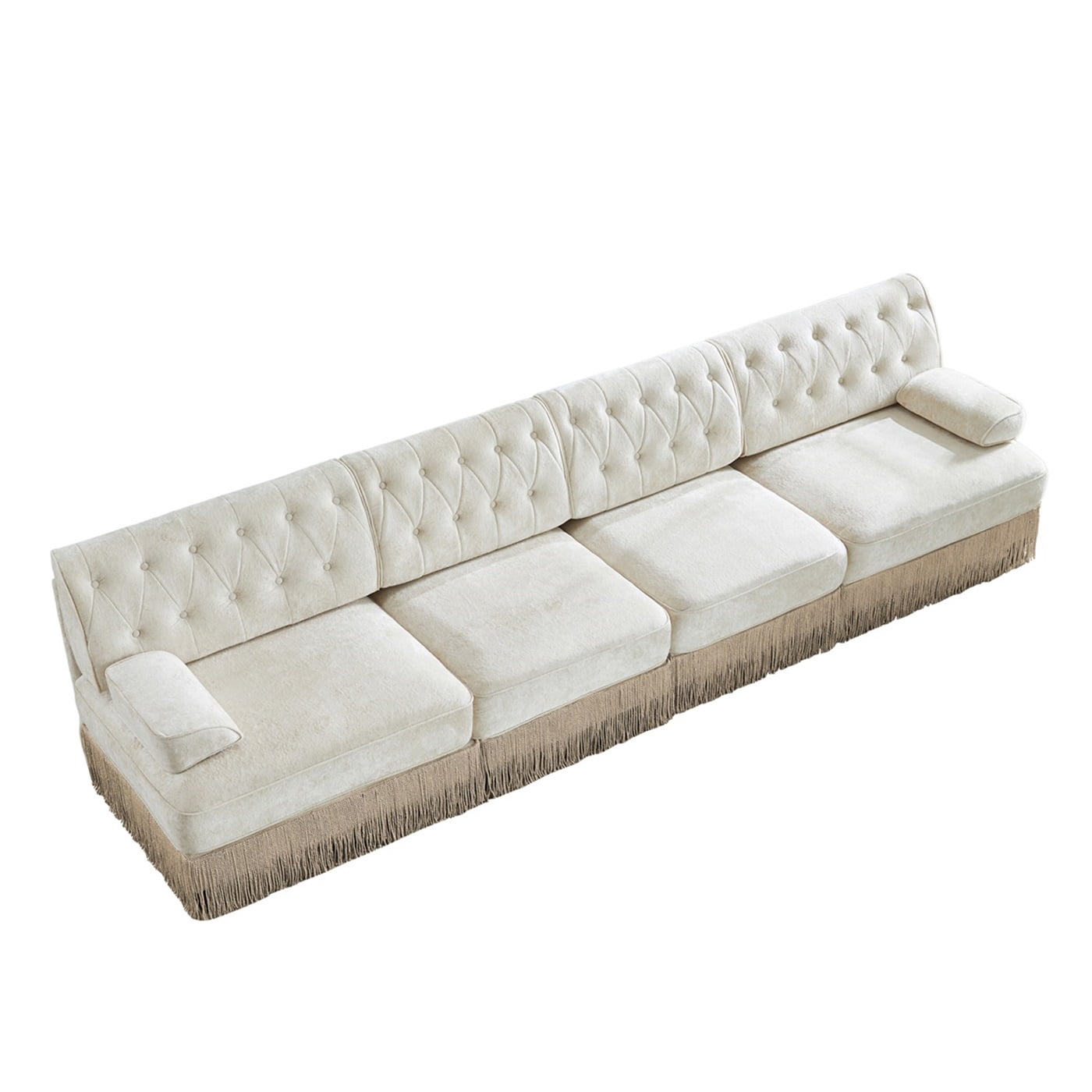 Hommoo 4-Seater Chesterfield Style Velvet Fabric Sofa Couch set, Tufted Button Upholstered Design and Floor-grazing Tassel, Free Combination Sectional Sofa, for Home, Beige