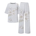 thumbnail image 4 of Ensembles de Pyjama pour Femmes Adapté Été Col Rond Manches Courtes Imprimé Floral Haut Chemise avec Pantalon Grande Taille 2 Ensemble L, 4 of 5